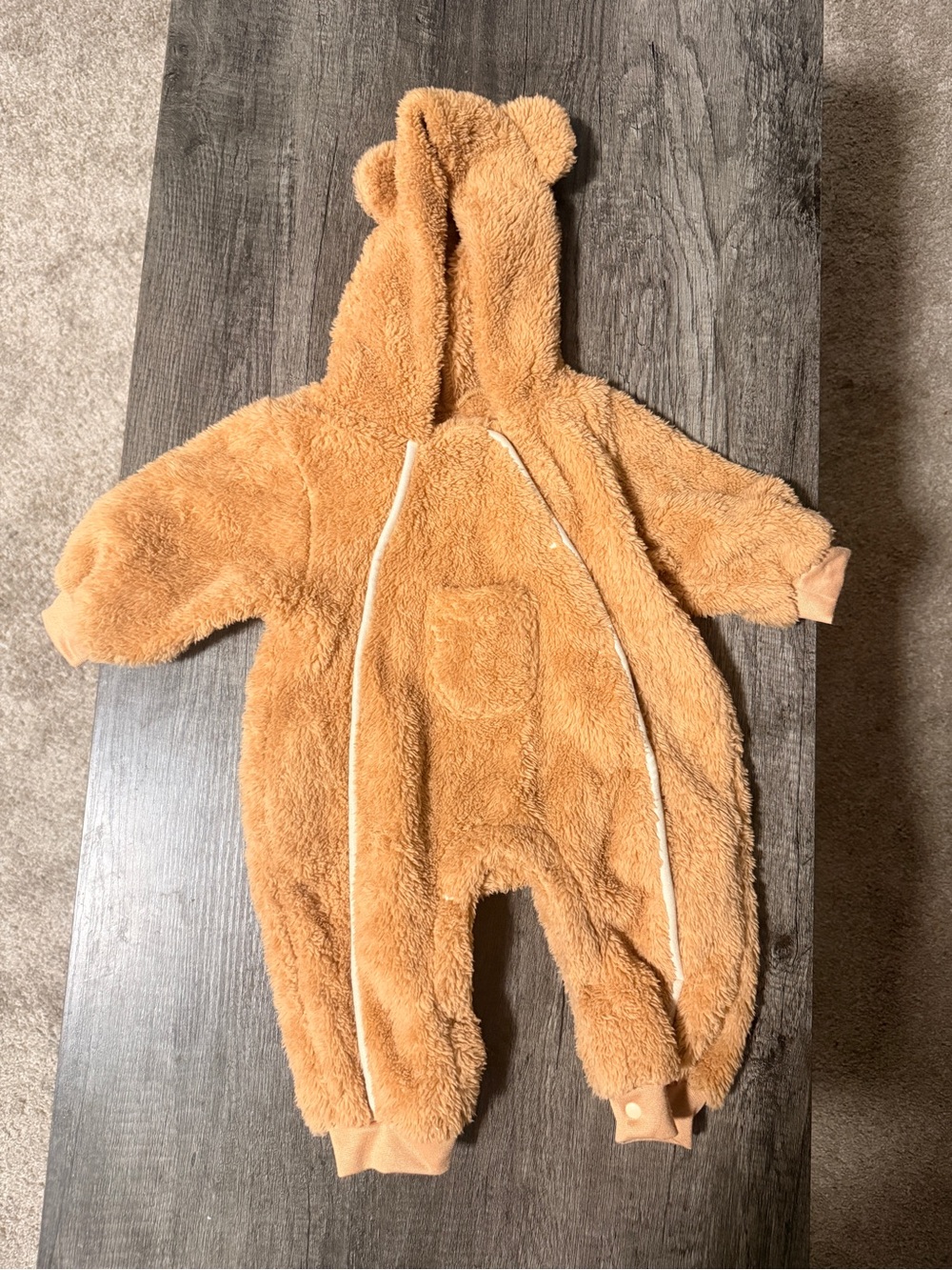 Cozy Bear Plush Hooded One-Piece - Tan